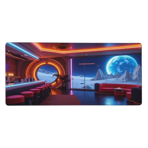 Tapis de bureau rétro bleu style espace lounge pour ordinateur