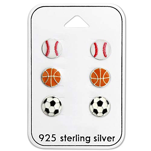 Sterling Silver Sports Ball Stud Earring Set #TOP7