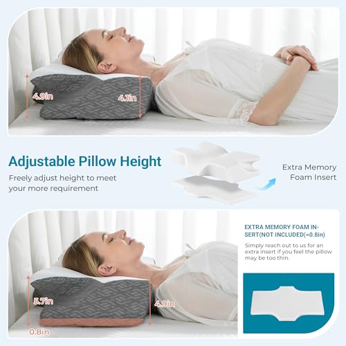 Elviros Cervical Neck Pillow for Sleeping, Memory Foam Pillow for Neck Pain Relief, Side Sleeper Cooling Pillows for Adults, Neck Support with Removable Pillowcase for Back & Stomach Sleepers