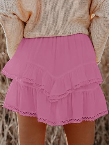 Image of Aoudery Flowy Shorts for Women Casual Boho Ruffle Tiered Skorts High Waist Mini Skirts Golf Tennis Crochet Shorts
