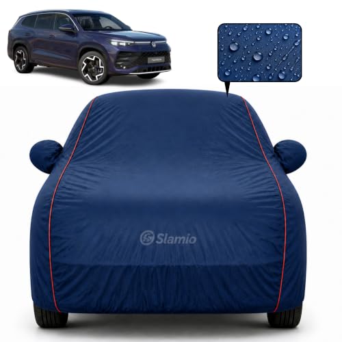 Image of 100% Waterproof Car Cover for Volkswagen Tayron R-Line 2026 | Heavy-Duty Custom Fit | All-Weather UV, Rain, Sun & Dust Protection | Soft Cotton Lining | Mirror & Antenna Pockets | Navy Blue