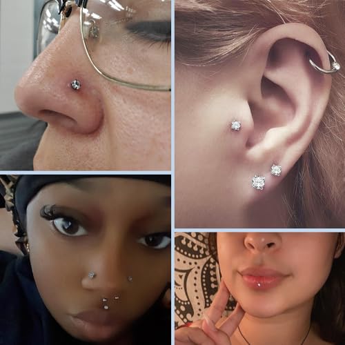 PunkTracker 13Pcs 20G/18G/16G Flat Back Earrings Stud 316L Surgical Stainless Steel Threadless Push in Nose Stud Tragus Helix Lip Medusa Piercing Jewelry4