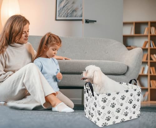 Rectangular Dog Basket,Dog Toy Bin,Dog Storage Basket Organizer.Waterproof PE Coating Puppy Storage Bin with Handles.Dog room decor,Dog Toys,Books,Kid's Gifts basket. (Dog Paw) - Image 6