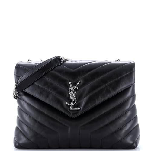 Saint Laurent, Pre-Loved Loulou Shoulder Bag Matelasse Chevron Leather Medium, Black