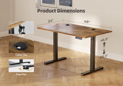 Image of Claiks Electric Standing Desk, Adjustable Height Stand up Desk, 48 * 24 Inches Sit Stand Home Office Desk with Splice Board, Black Frame /Vintage Brown Top