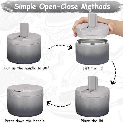 12oz Insulated Vacuum Food Jar with Buckle Lid Wide Mouth Soup Thermo for Hot Food Kids Leakproof Stainless Steel Lunch Container (Gradient Grey, 12OZ)