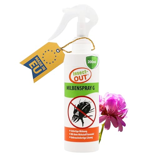 Milbenspray + G - Insect-OUT 200ml - Milbenspray für Matratzen & Polster - Anti Milben Spray gegen alle Milben, Hausstaubmilben - Giftfrei & Haustierfreundlich - Auch geeignet zur Vorbeugung