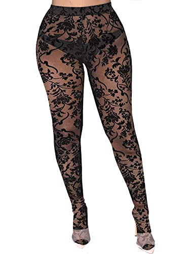 Image of Women's Tie Dye Mesh Legging - High Waist Sheer Pantihose Long Pants Stretchy Tights Clubwear Closed Toe