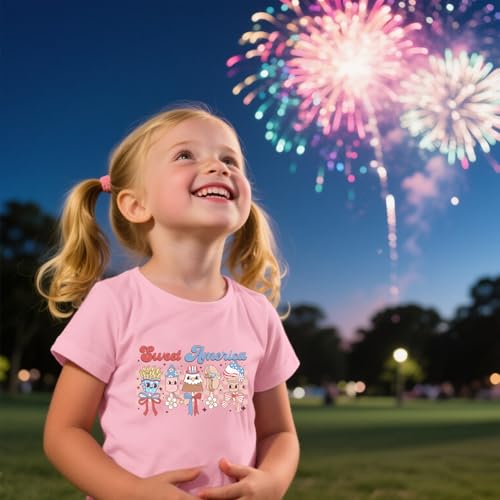 Image of Toddler Girls 4th of July T-Shirt American Flag Popsicle Print Cotton Kids Boys Independence Day Tees