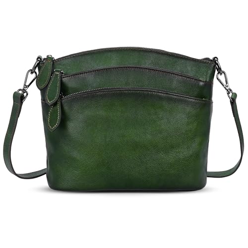 Image of HESHE Crossbody Bags for Women Genuine Leather Purses with Multi-Pockets Vintage Ladies Small Shoulder Satchel Bag