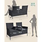 SONGMICS Gartenmöbel, Balkonmöbel aus PE-Polyrattan, Gartenbank, mit Tisch, Sofa, Terrassenmöbel, Outdoor, mit Kissen, für Terrasse, Garten, Balkon, schwarz-dunkelgrau GGF022B01 – Bild 2