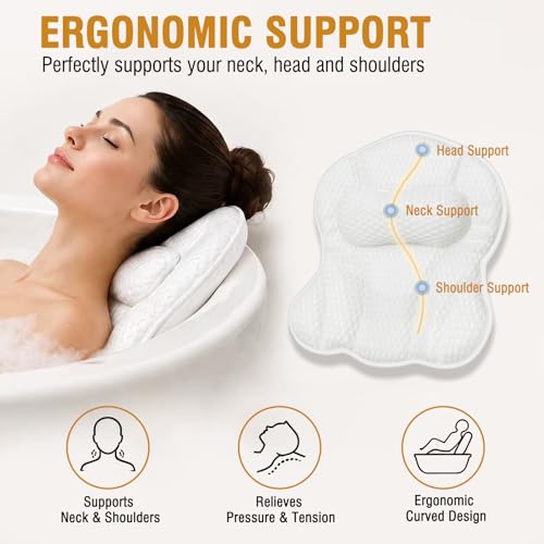 Image of SZXYX Bath Pillows for Tub,Ergonomic Bathtub Spa Bath Pillow 5D Air Mesh Bathtub Headrest with Neck & Back Support Suitable for All Bathtubs, Hot Tubs, and Home Spa Baths