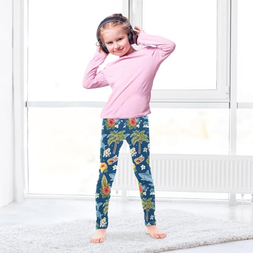 ALAZA Girls' Leggings Children's Yoga Pants Skinny Printed Dance Flower Shark Ocean Comfortable 4T3