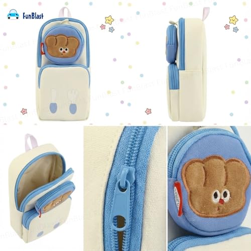 Image of FunBlast Pencil Pouch for Kids, Girls - Large Capacity Multipurpose Stationery Zipper Pouch with Coin Pouch for Kids & Adults, Kawaii Aesthetic Pencil Case Organizer, Cute School Supply Bag (White)