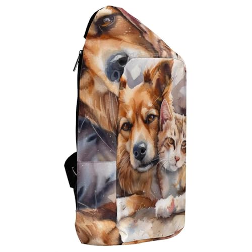 Sac à dos à bandoulière aquarelle chat chien multicolore compact et ergonomique