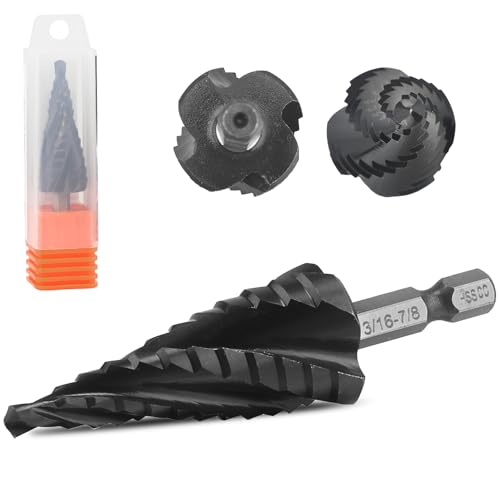 HSS Cobalt Step Drill Bit, 4 Spiral Flute, Hex Shank, for Metal and Wood (3/16' - 7/8'（1pcs）)