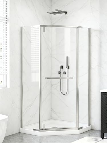 36' x 36' D x 72' H Neo Angle Shower Door, Corner Shower Enclosure with 1/4' Clear Tempered Glass, Space-Saving Diamond Shower Stall with Anti-Explosion Film & Easy-Clean Nano Coating, Chrome Silver