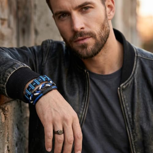 Image of Young & Forever Multi-Layer Leather Bracelet for Men | Adjustable Handmade Wrap Bracelet with Beads, Anchor, Evil Eye, Feather & Boho Charms | Vintage Punk Casual Wristband Gift for Men & Boys