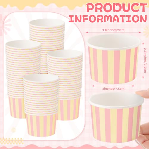 Image of Zopeal 50 Count Pink and Cream Striped Ice Cream Cups Paper Dessert Bowls | Disposable 9 oz Ice Cream Bowls, Birthday Party Supplies, Snack Cups Sundae Picnic Yogurt Bowls for Food