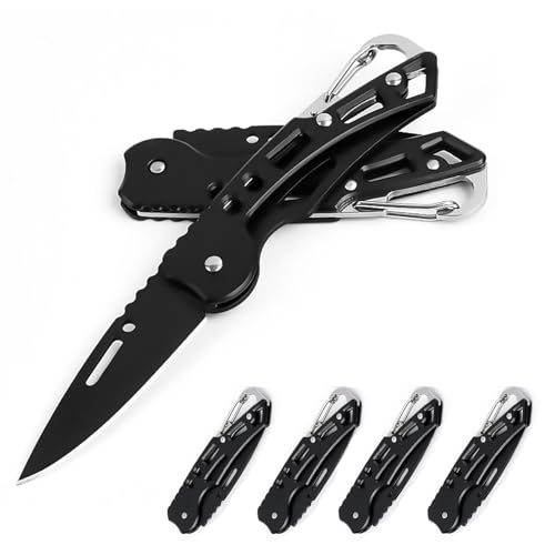Gerderk 4 Pack Folding Pocket Knife, Pocket Knife with Chain, Only 2.5 in. Blade - EDC Knife for Camping Hiking Fishing for Men and Women (Black)