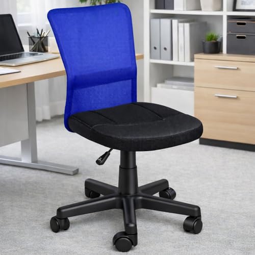 Bakaji Sedia Scrivania Ufficio Cameretta Girevole In Tessuto Rete Altezza Regolabile Con Ruote (Nero Blu) - 2