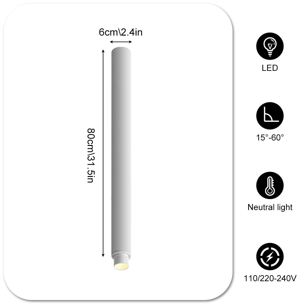 Jadssox Oprawa Sufitowa LED Zoombar Długa Rura, 7W Ogniskowanie Sufitu Kierunkowe Spoty do Salonu, Sypialni, Korytarza, Galerii, Oświetlenie Spot Zoom 15°-60°(White,80cm)