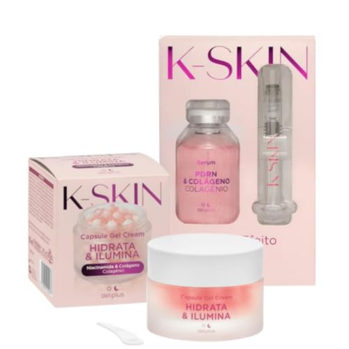 K-Skin Set Facial PDRN & Colágeno con Niacinamida, 85 ml | Sérum + Crema Gel, Efecto Lifting Cosmético, Hidrata e Ilumina, 2 Pasos de Rutina, Todo Tipo de Pieles