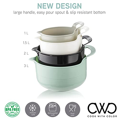 Cook With Color Mixing Bowls - 4 Piece Nesting Plastic Mixing Bowl Set With Pour Spouts And Handles (Mint) #TOP4