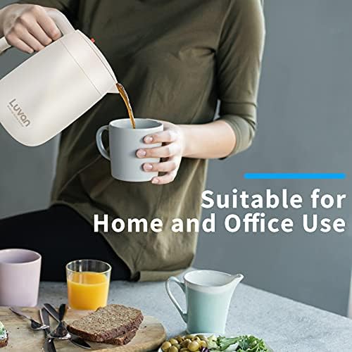 Luvan 1 Litre Small Vacuum Jug Flask 18/10 Stainless Steel Thermos Jug Double Walled Insulated Coffee Pot with Red Lock Push Button and BPA-Free Lids, Great for Coffee,Tea,Hot Beverage (Cream)