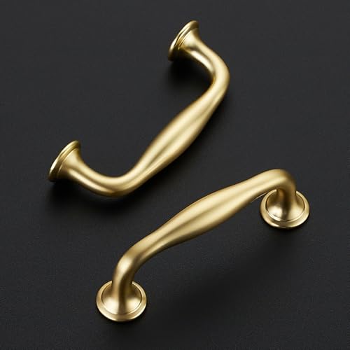 Image of Ravinte 10 Pack 3 Inch Brushed Brass Kitchen Cabinet Handles Solid Zinc Alloy Cabinet Pulls Cupboard & Drawer Handles