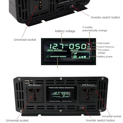 Inverter a onda sinusoidale pura da 7000 W-10000 W, 12 V/24 V/48 V a 110 V/220 V CA for camper, barche e pannelli solari domestici con display LCD.(10000w 24vto220v)