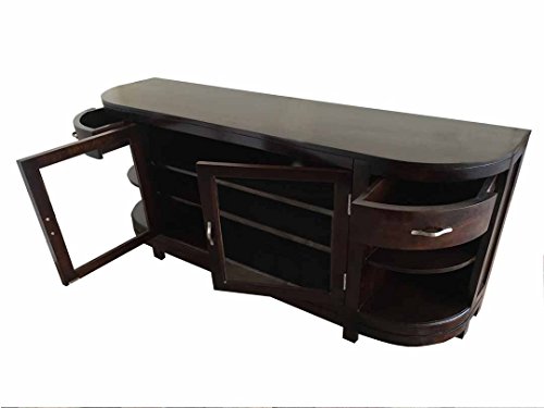 Image of APRODZ Riera Mango Wood Royal TV Unit for Living Room with Front Door & Side Open Shelves for Storage - Dark Grey Finish (170x45x81)