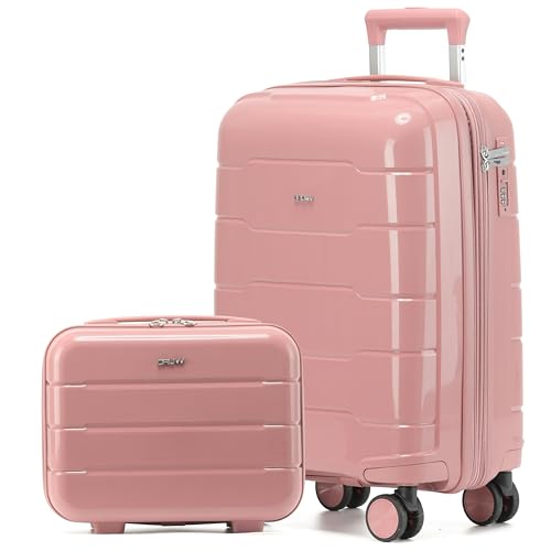 CRUW Hand Luggage 22" Expandable Lightweight Cabin Bag TSA Approved Lock Silent Wheels with Vanity Case Durable Polypropylene Luggage Suitcase Fits 56x45x25cm Overhead Carry On for easyJet.