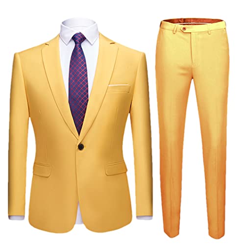 Herren 2-teiliges Set Hochzeit Anzug Sets Einfarbig Slim Button Business Kleid Bräutigam Blazer Anzug 918 Asien XL 59 bis 65 kg