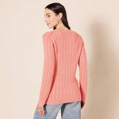 Image of Amazon Essentials Women's Regular Fit Soft Cotton Cable Knit Ribbed Crewneck Sweater (Available in Plus Size)