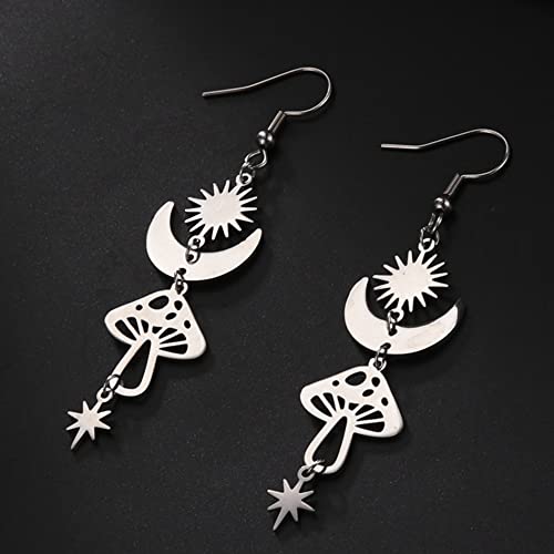 Stainless Steel Sun Moon Star Mushroom Dangle Drop Earrings4