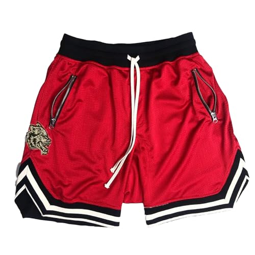 Pantalones Cortos elásticos Hombre, Pantalones Deportivos de Malla Informales con Bolsillos y elásticos para Hombre # L