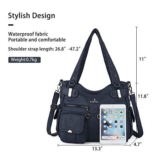 Image of Angel Kiss Women's Designer Handbag Large Double Zipper Multi Pocket Washed Leather Purse