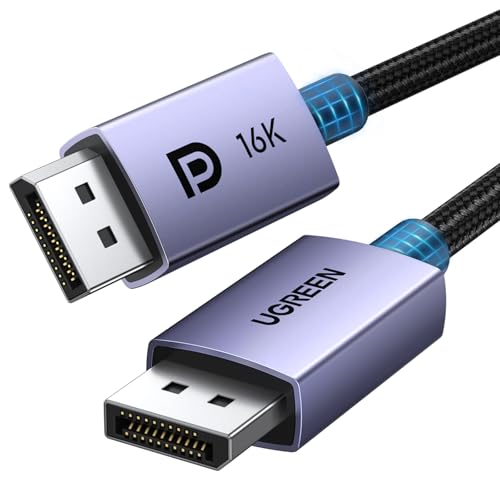 UGREEN 16K DisplayPort Cable 2.1 [VESA Certified] DP2.1 40Gbps Support 8K@240Hz 4K@240Hz HDR, HDCP, DSC 1.2a, Braided Display Port Cable Cord Compatible FreeSync G-Sync Video Card Monitor, 6.6FT