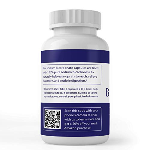 Sodium Bicarbonate Antacid (100 Capsules, 1740 mg), Natural Antacid for Acid Indigestion, Heartburn