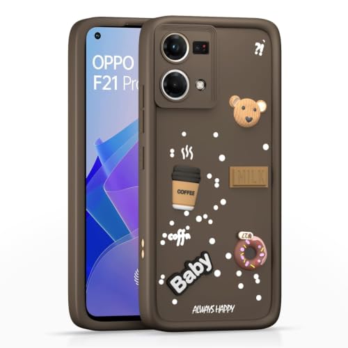 Image of Bintage Cute Fun Taddy Cartoon 3D Ball Bear Milk Donut Coffee Cup Silicon Case Full Body & Camera Protection Back Cover Compatible for Oppo F21s Pro (4G) - Brown