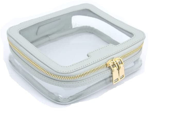 Luneia Neceser impermeable de PVC transparente con cremallera, bolsa de maquillaje, organizador de artículos de aseo para viajes, baño, hombres y mujeres, cuero vegano (gris/azul), gris/azul, moderno