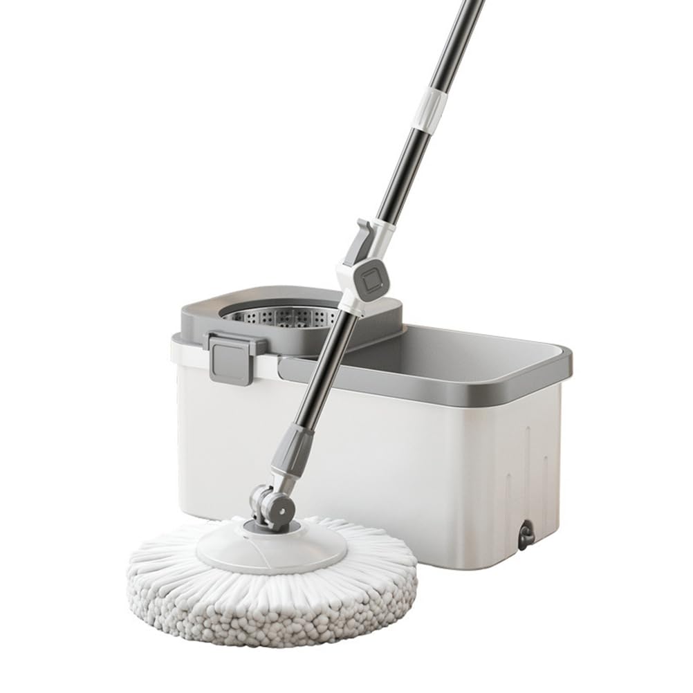 Juego de fregona y Cubo Giratorio Manos Libres, fregona de Microfibra 2 en 1 para Limpieza en seco y húmedo con Cubo de escurrido Potente.