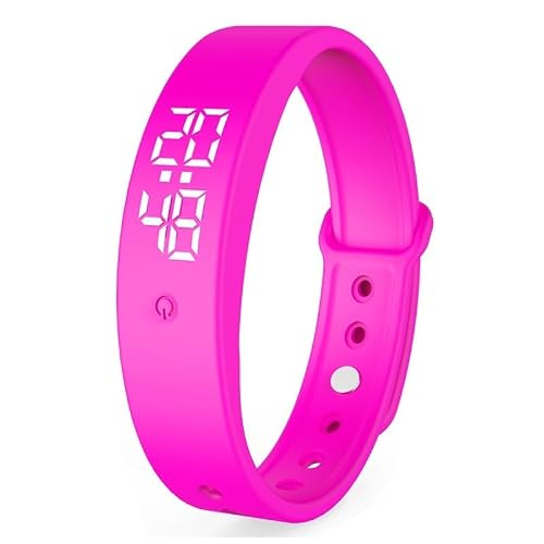 MYDZSI Vibrating Alarm Clock Watch, Washable for Sports step counter, stopwatch, vibration alarm, calorie monitoring USB Rechargeable Waterproof Alarm Bracelet Men Women(Pink)