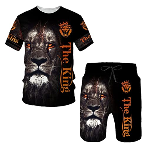 T-shirt homme 3D lion féroce ensemble short ts1264 respirant ultra confortable