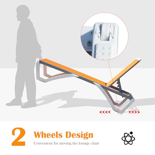 Image of Domi Outdoor Lounge Chair Set of 3, Aluminum Patio Chaise Lounge with 5 Position Adjustable Backrest and Wheels, All Weather Reclining Chair for Patio, Yard, Balcony, Poolside (Orange)