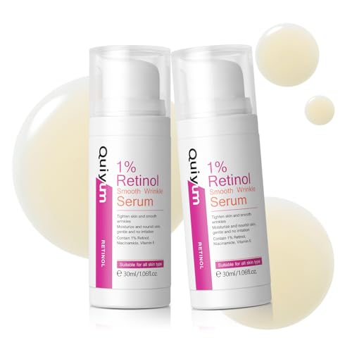 Quiyum 1% Retinol Serum for Face, Facial Serums for Anti Aging with Retinol, Niacinamide & Vitamin E for Fine Lines, Wrinkles & Dark Spots, Daily Skincare to Smooth & Firm Skin, 1.06 fl. oz, Pack of 2