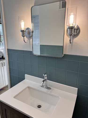 Image of PERMO Industrial Vintage Sconce Wall Mount Single Sconce with 3.1 inch Cylindrical Clear Glass Shade Wall Light Lamp Fixture (Brushed)