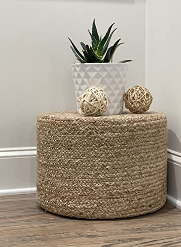 Scandilivin Homes Pouf Ottoman - 100% Natural Jute Braided- Footrest Pouf Hand Knitted - Traditional Cord Boho Pouffe - for The Living Room, Bedroom, Nursery, Patio, Lounge (18”x18”x12”)