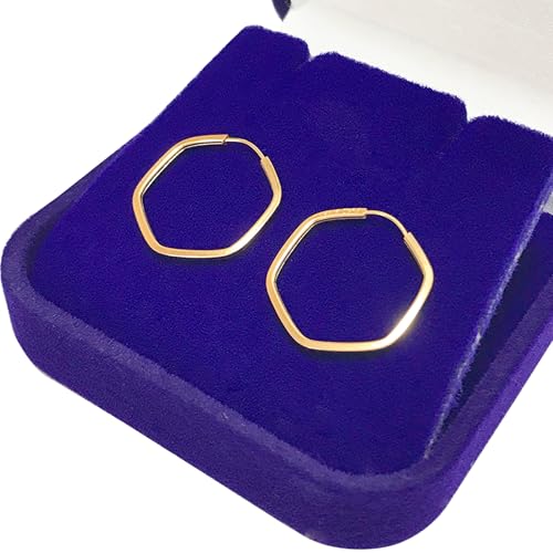 Brinco Feminino Argola Sextavado Fio Quadrado Ouro 18k 750 c/Estojo e Certificado
